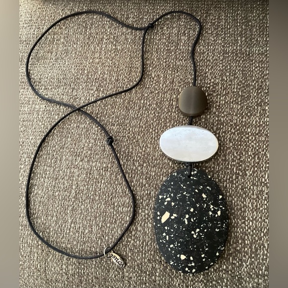 SYLCA Black & Silver, Natural Stone Pendant Necklace - Picture 3 of 6